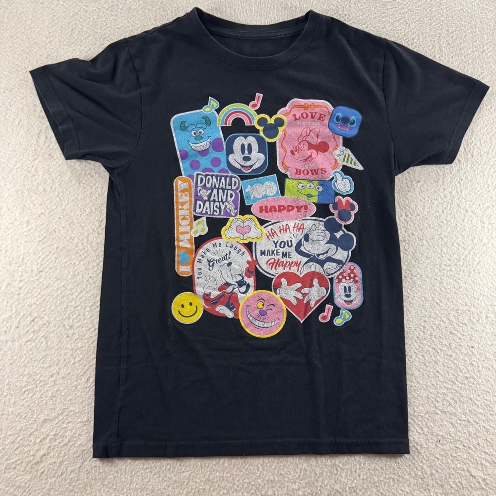 Disney Graphic‎ T-Shirt Youth Small Black Good Mickey Minnie Stitch Sulley Tee